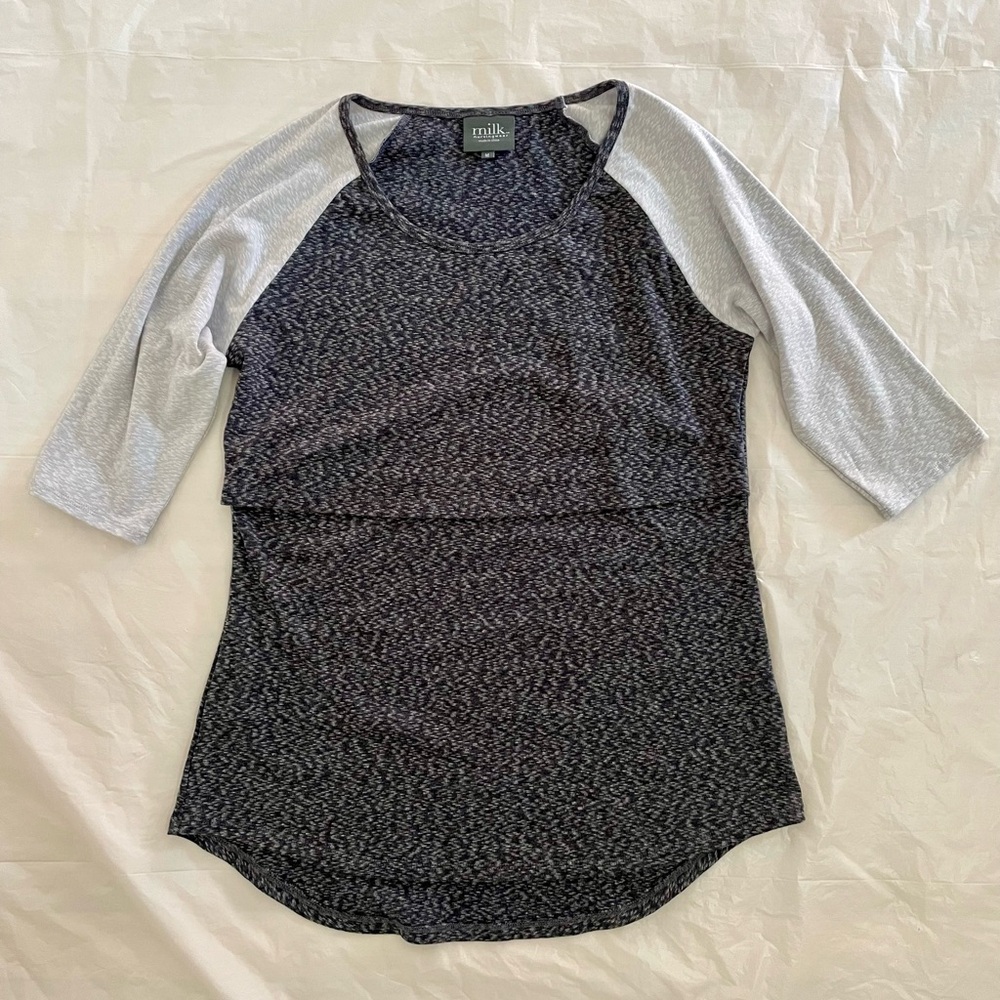 Milk nursing wear 3/4 sleeve nursing top, mixed grey, Size M